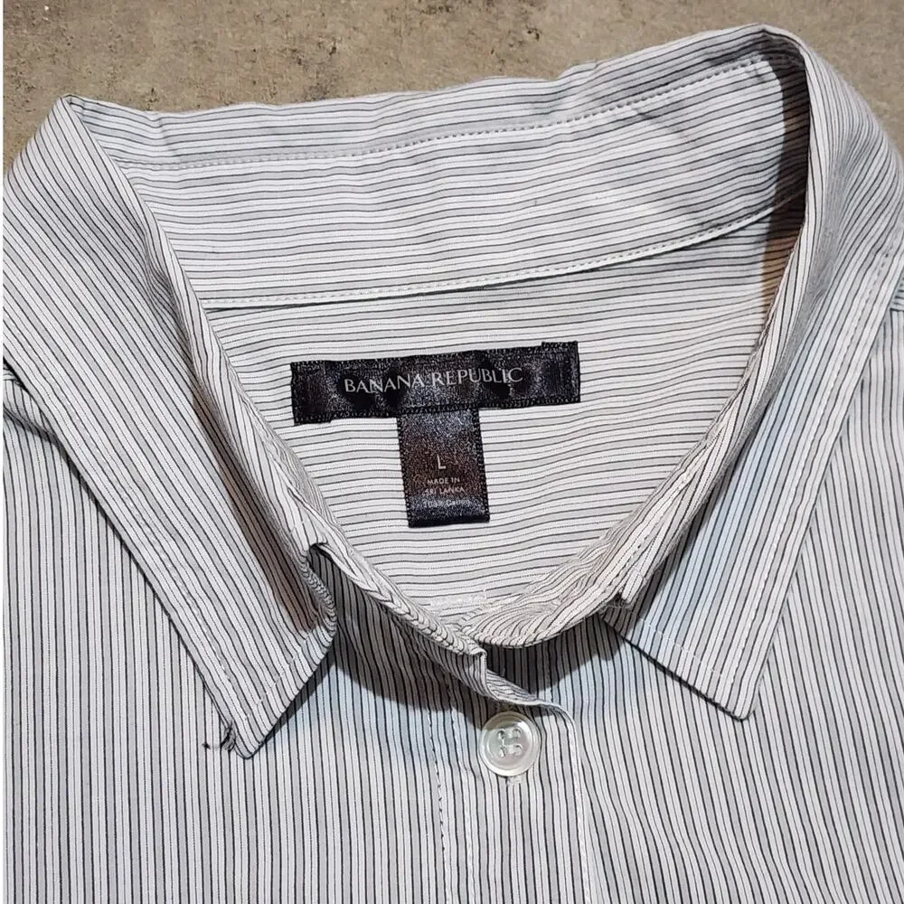 Banana Republic Stripped Long Sleeve Dress Shirt Cotton Men's Large Gray